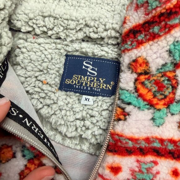Simply Southern Sherpa 1/4 Zip Pullover Sweater XL Turtle Print - Picture 3 of 8